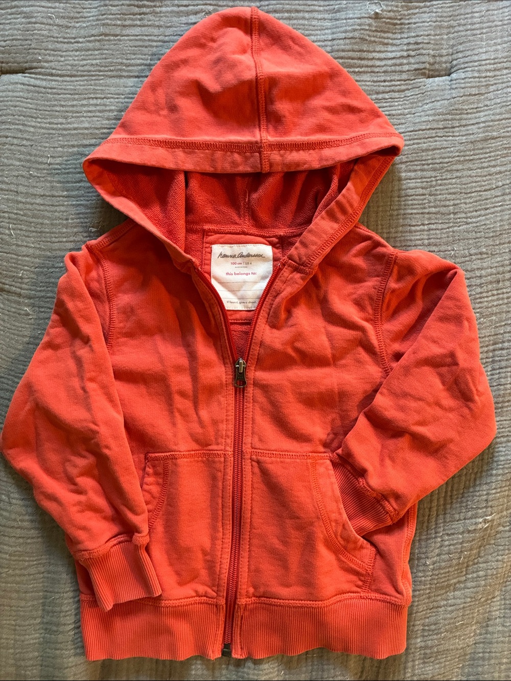 Hanna Andersson Coral-Red Zip Hoodie Kids